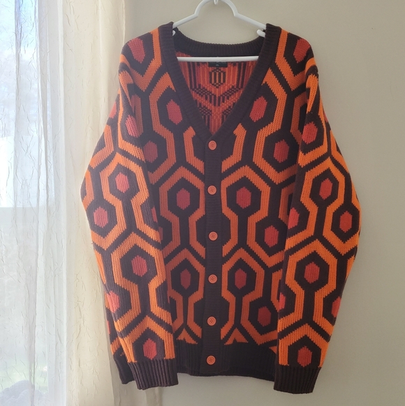 middle of beyond Sweaters - Men's Orange & Dark Brown Geometric Button-Up Sweater